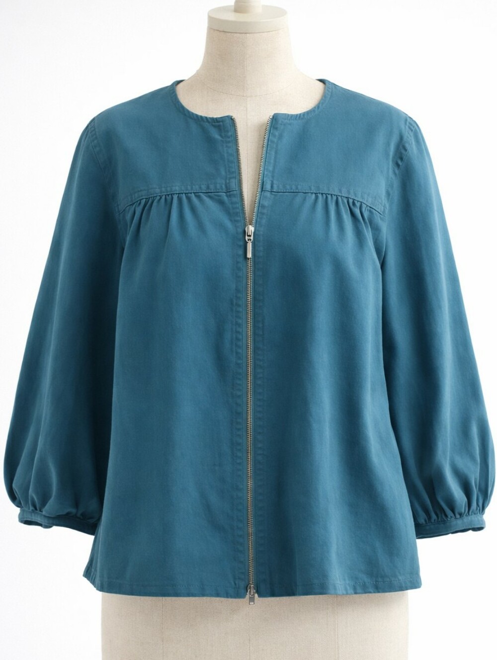 NIOTTO Teal Blue Zip‑Up Swing Jacket Lightweight Minimalist Layer Balloon SMALL